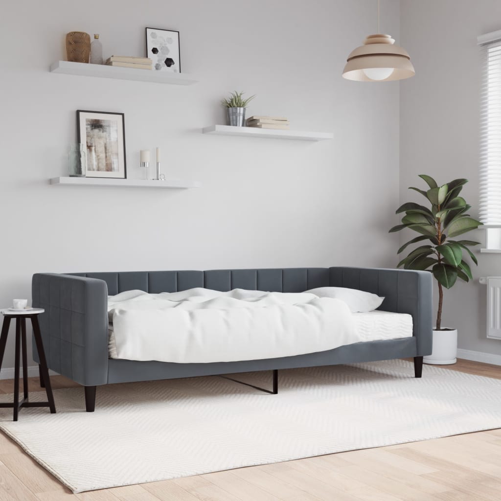 Slaapbank met matras 90x190 cm fluweel donkergrijs is nu te koop bij PeponiXL, paradijselijk wonen!