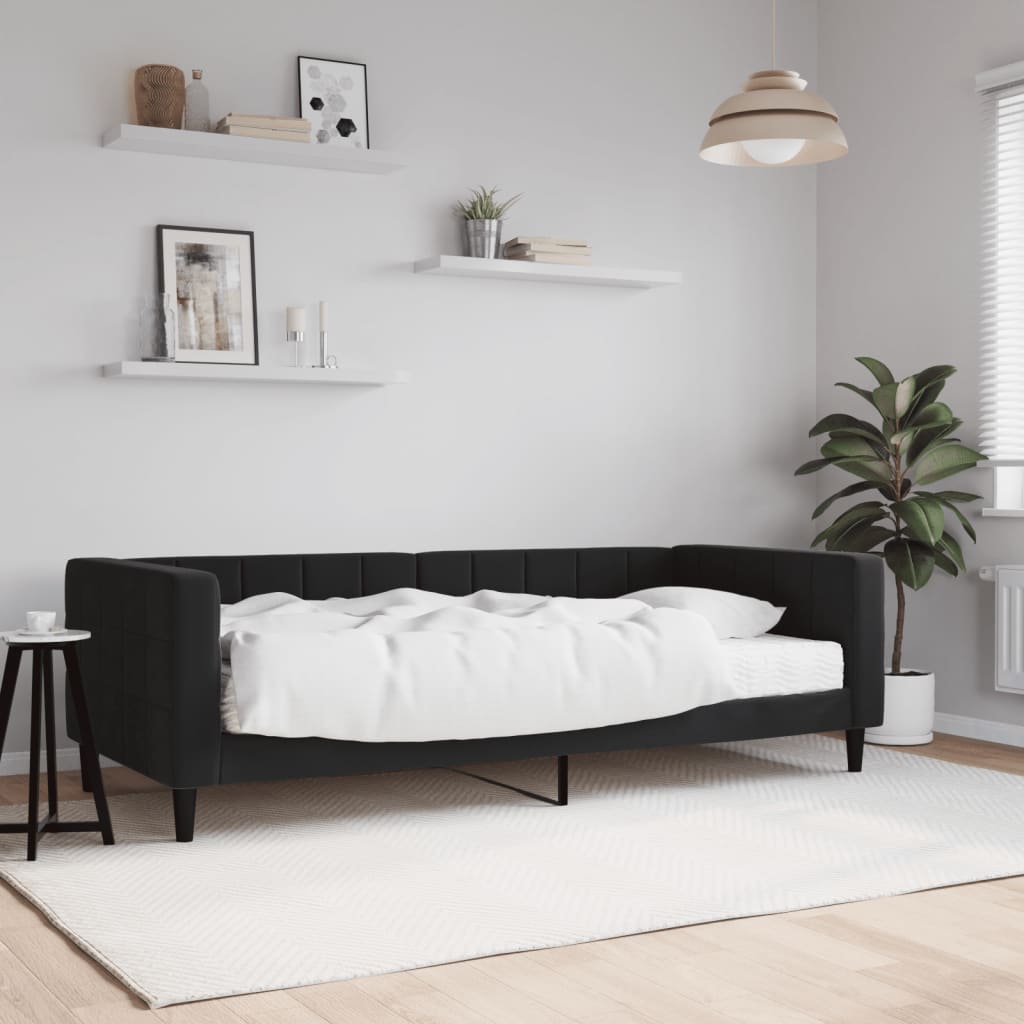 Slaapbank met matras 90x190 cm fluweel zwart is nu te koop bij PeponiXL, paradijselijk wonen!