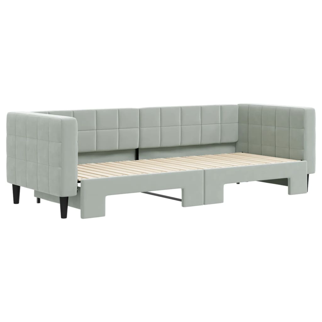 Slaapbank met onderschuifbed 80x200 cm fluweel lichtgrijs is nu te koop bij PeponiXL, paradijselijk wonen!