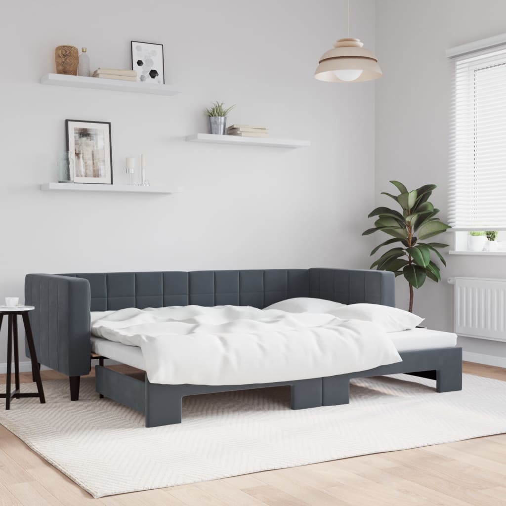 Slaapbank met onderschuifbed 80x200 cm fluweel donkergrijs is nu te koop bij PeponiXL, paradijselijk wonen!