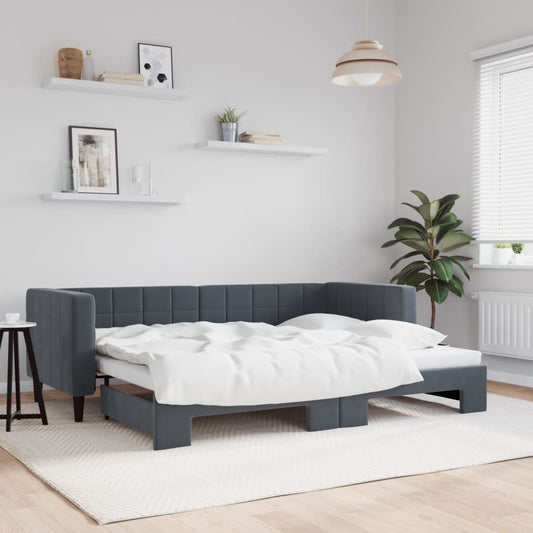Slaapbank met onderschuifbed 80x200 cm fluweel donkergrijs is nu te koop bij PeponiXL, paradijselijk wonen!