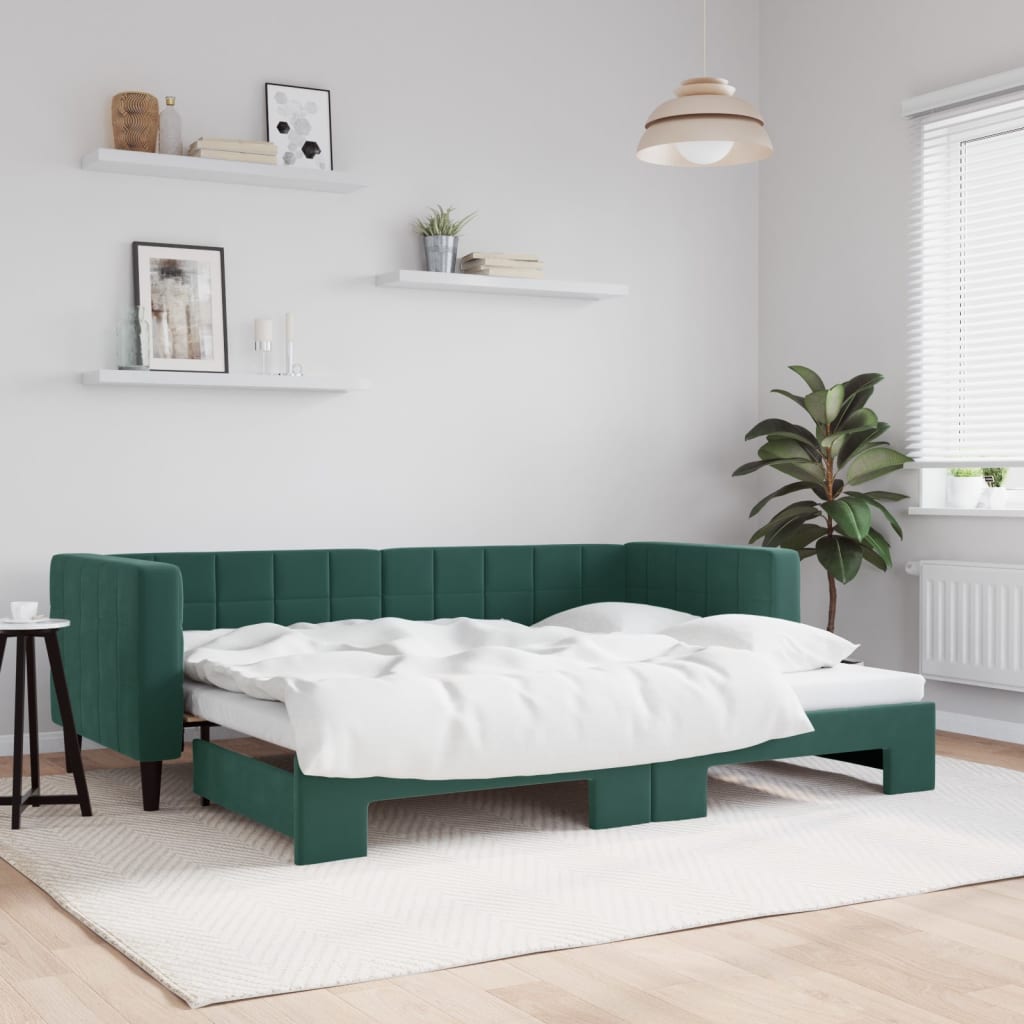 Slaapbank met onderschuifbed 80x200 cm fluweel donkergroen is nu te koop bij PeponiXL, paradijselijk wonen!