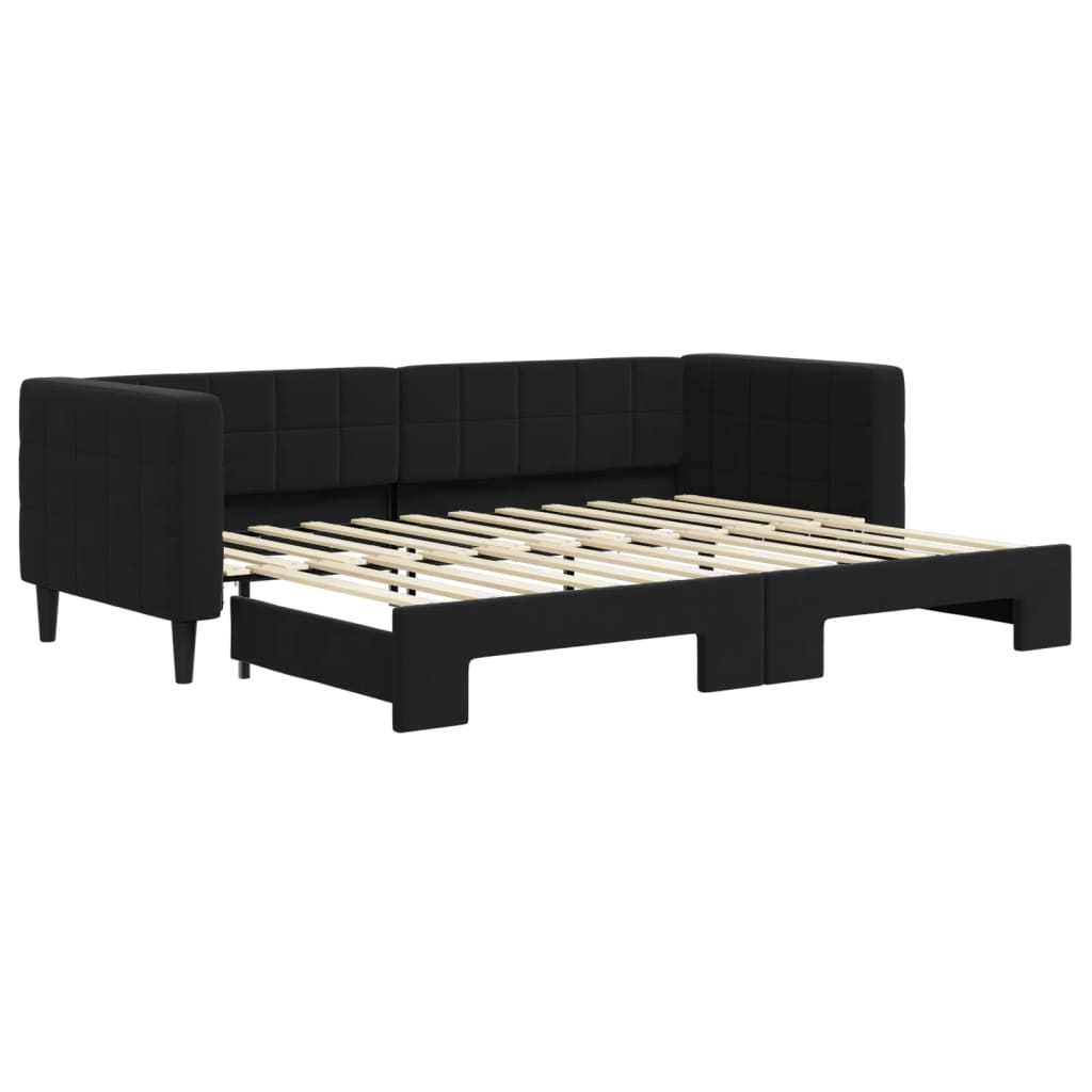 Slaapbank met onderschuifbed 80x200 cm fluweel zwart is nu te koop bij PeponiXL, paradijselijk wonen!