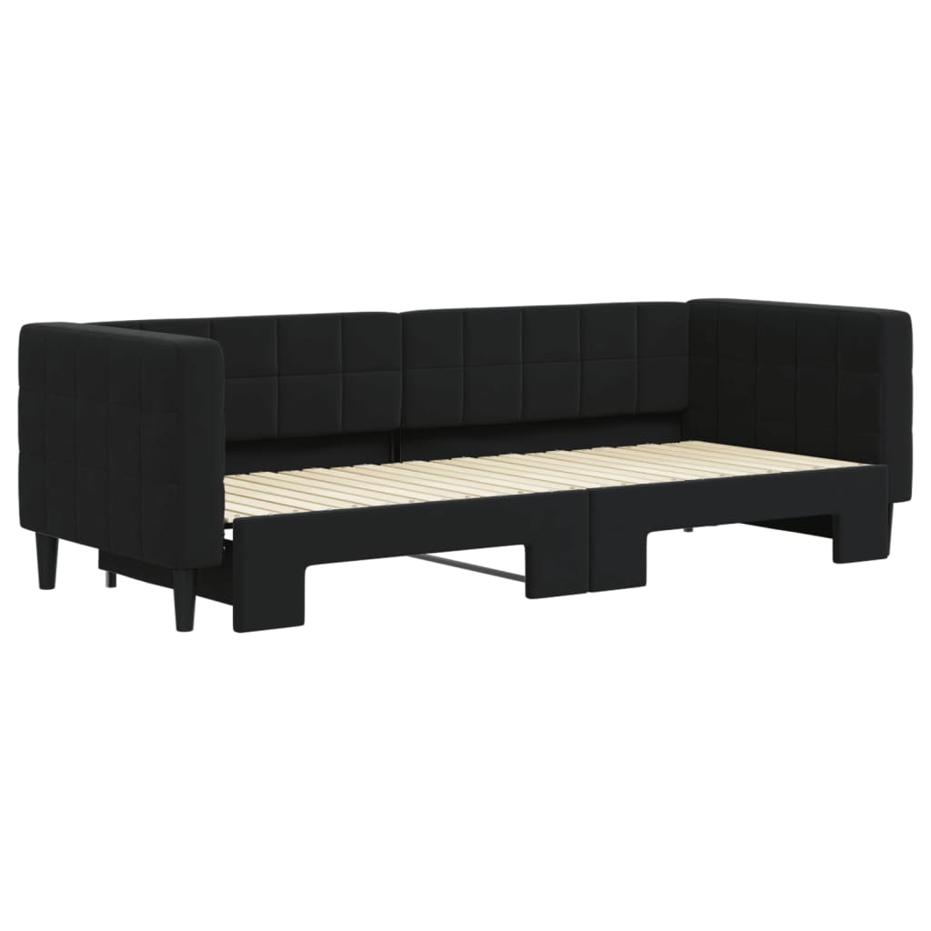Slaapbank met onderschuifbed 80x200 cm fluweel zwart is nu te koop bij PeponiXL, paradijselijk wonen!