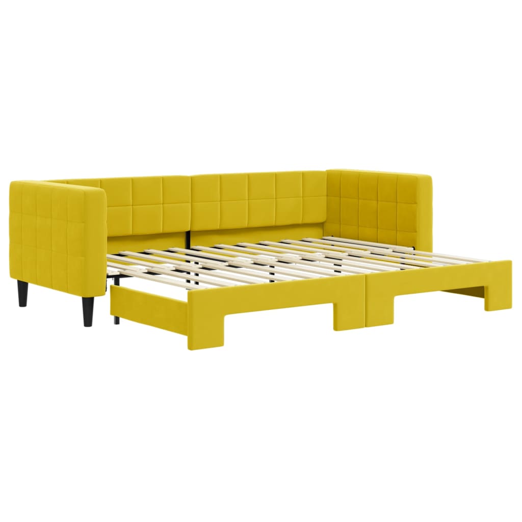 Slaapbank met onderschuifbed 80x200 cm fluweel geel is nu te koop bij PeponiXL, paradijselijk wonen!