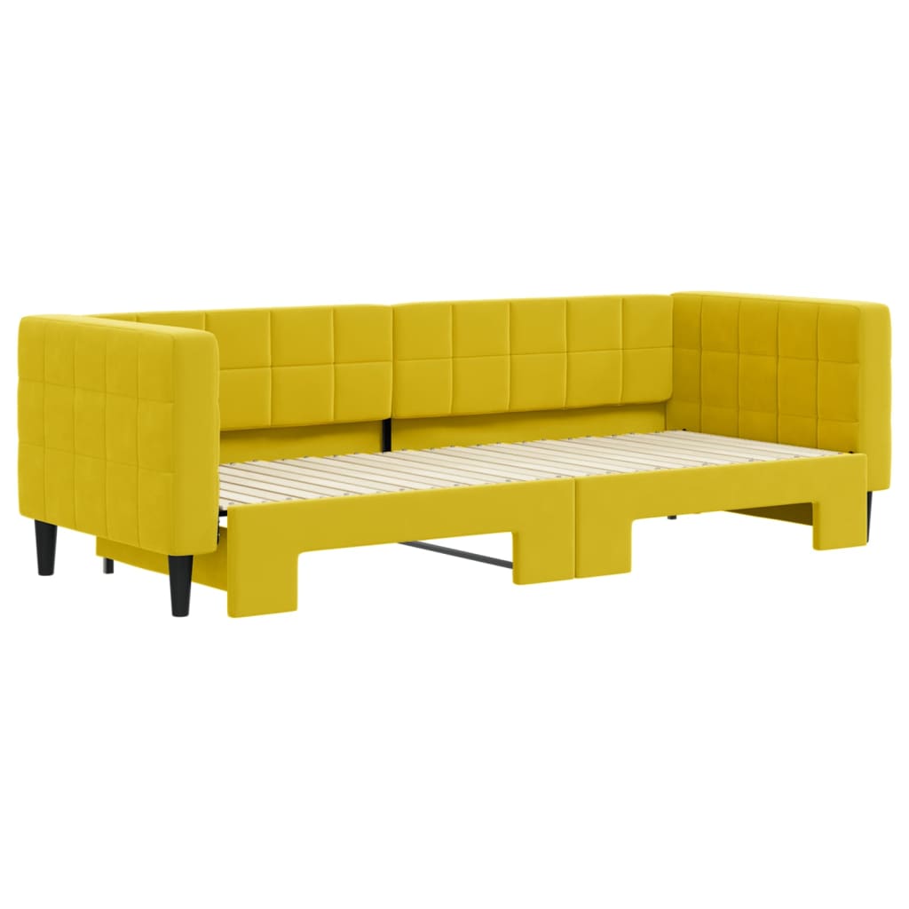 Slaapbank met onderschuifbed 80x200 cm fluweel geel is nu te koop bij PeponiXL, paradijselijk wonen!