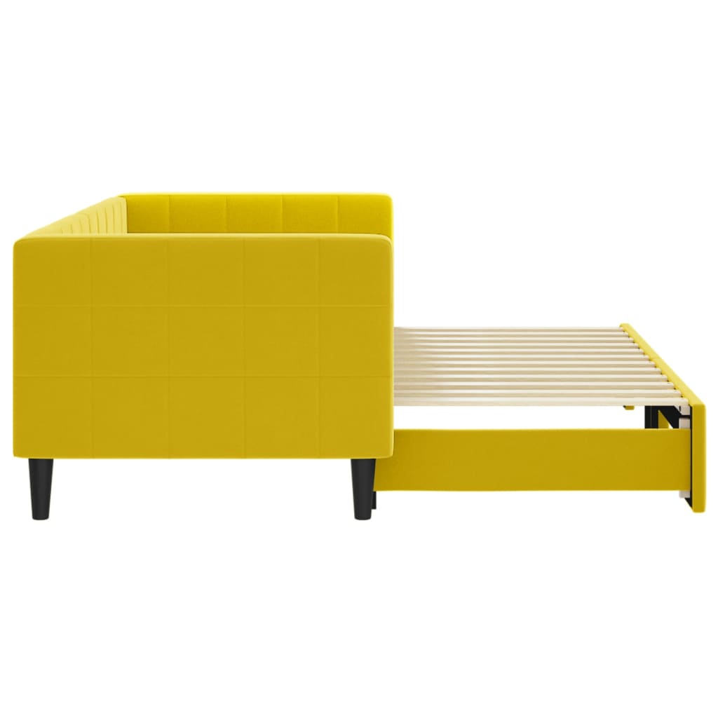 Slaapbank met onderschuifbed 80x200 cm fluweel geel is nu te koop bij PeponiXL, paradijselijk wonen!