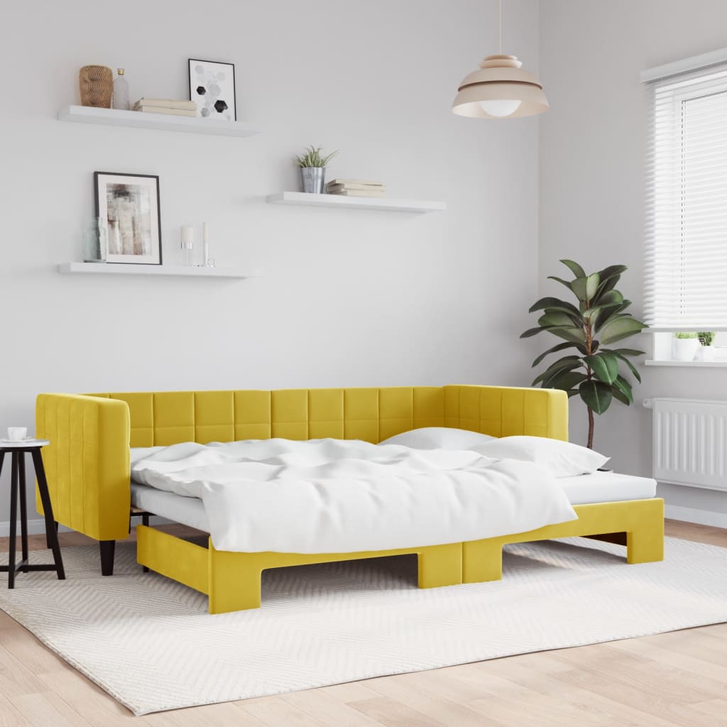Slaapbank met onderschuifbed 80x200 cm fluweel geel is nu te koop bij PeponiXL, paradijselijk wonen!