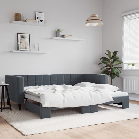 Slaapbank met onderschuifbed 90x200 cm fluweel donkergrijs is nu te koop bij PeponiXL, paradijselijk wonen!
