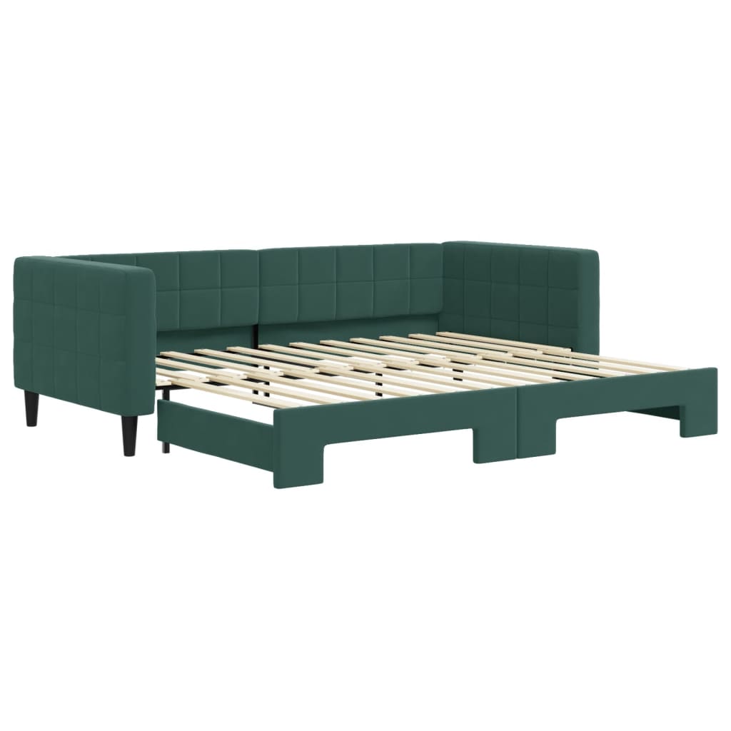 Slaapbank met onderschuifbed 90x200 cm fluweel donkergroen is nu te koop bij PeponiXL, paradijselijk wonen!