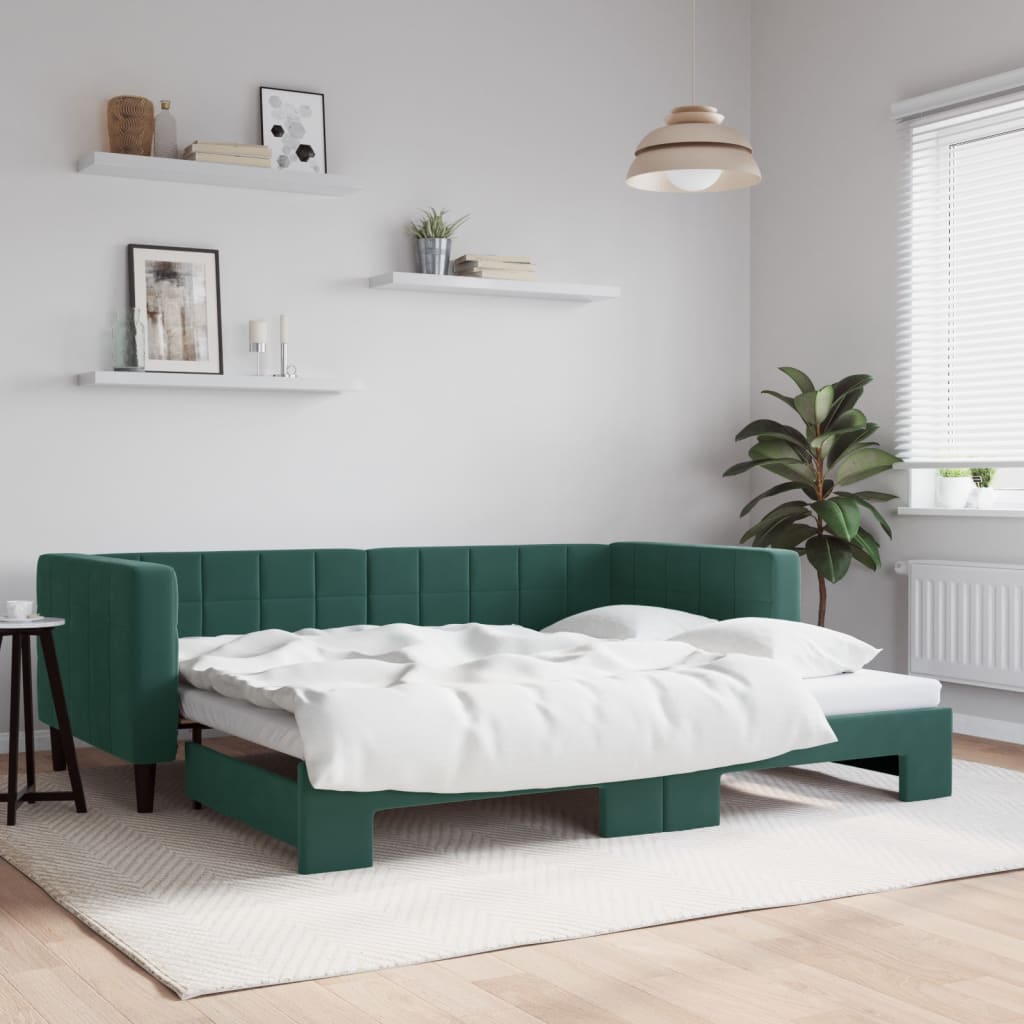 Slaapbank met onderschuifbed 90x200 cm fluweel donkergroen is nu te koop bij PeponiXL, paradijselijk wonen!