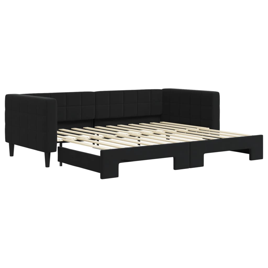Slaapbank met onderschuifbed 90x200 cm fluweel zwart is nu te koop bij PeponiXL, paradijselijk wonen!
