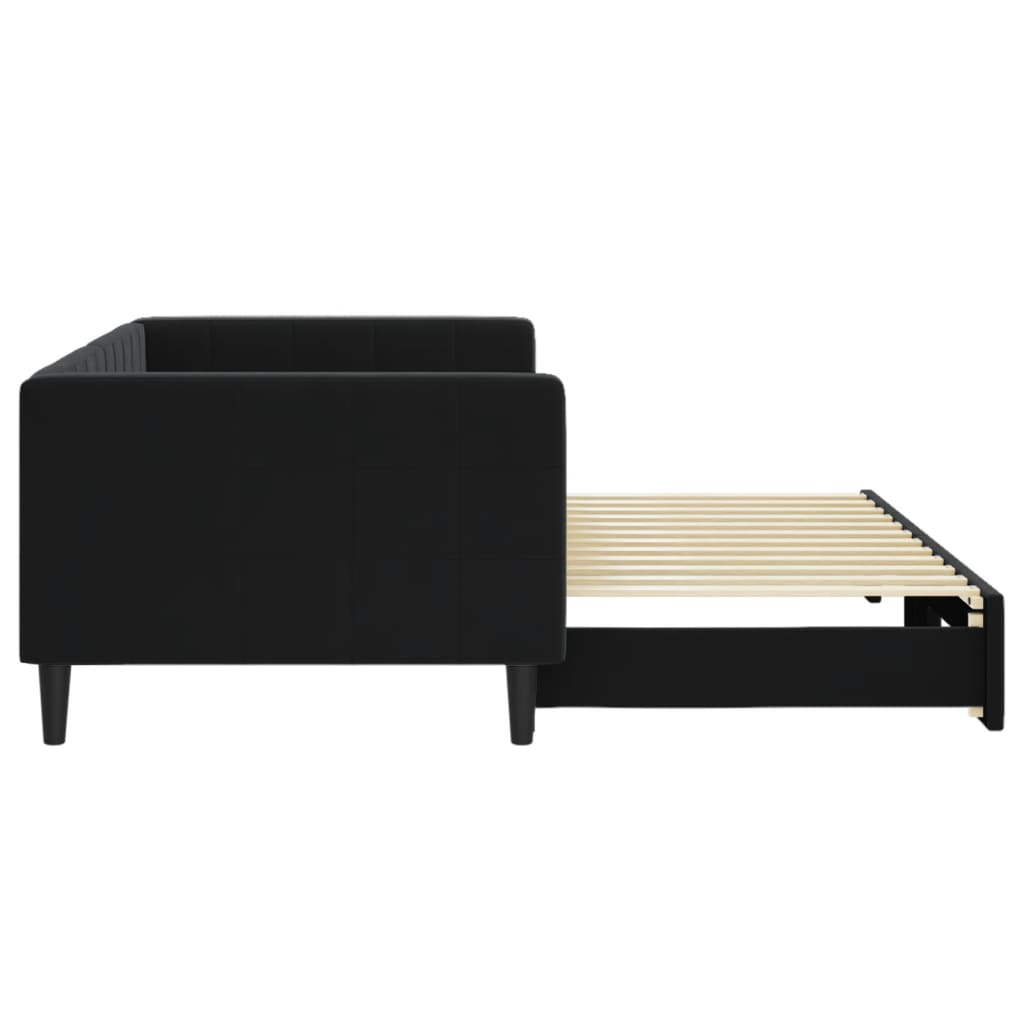 Slaapbank met onderschuifbed 90x200 cm fluweel zwart is nu te koop bij PeponiXL, paradijselijk wonen!