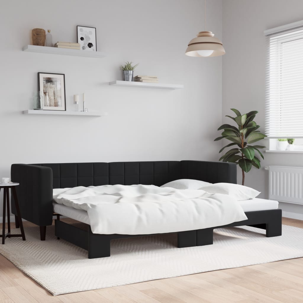 Slaapbank met onderschuifbed 90x200 cm fluweel zwart is nu te koop bij PeponiXL, paradijselijk wonen!