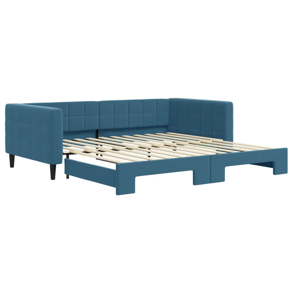 Slaapbank met onderschuifbed 100x200 cm fluweel blauw is nu te koop bij PeponiXL, paradijselijk wonen!