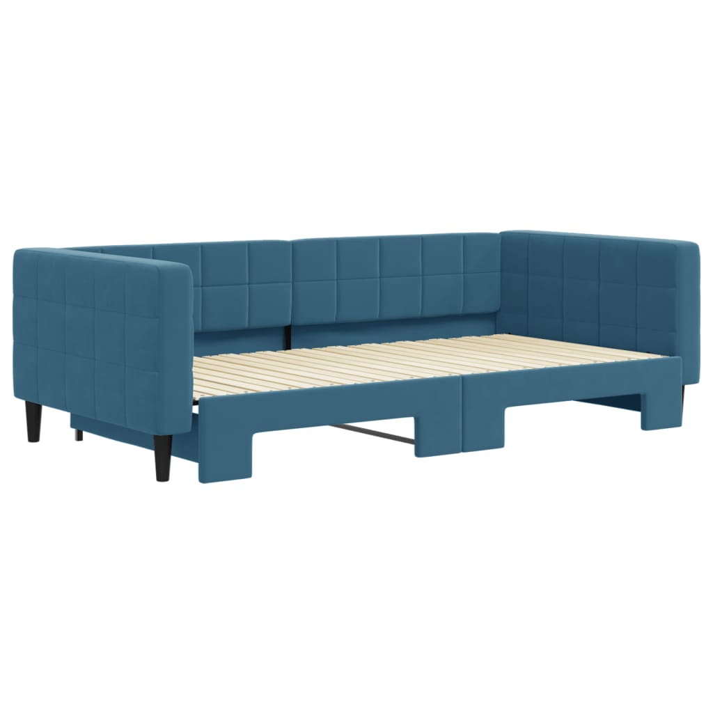 Slaapbank met onderschuifbed 100x200 cm fluweel blauw is nu te koop bij PeponiXL, paradijselijk wonen!