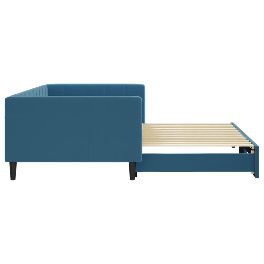 Slaapbank met onderschuifbed 100x200 cm fluweel blauw is nu te koop bij PeponiXL, paradijselijk wonen!