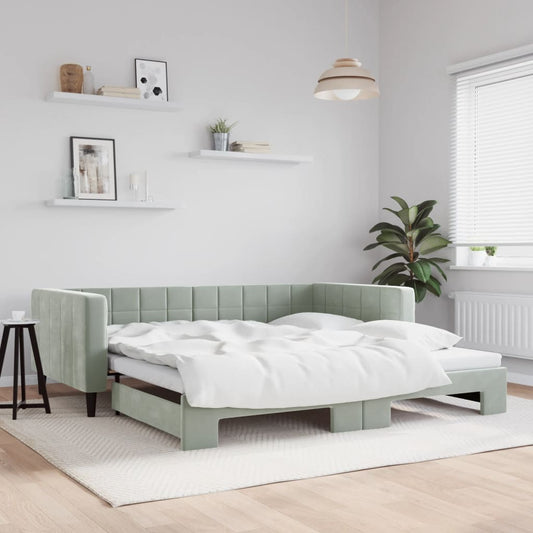 Slaapbank met onderschuifbed 100x200 cm fluweel lichtgrijs is nu te koop bij PeponiXL, paradijselijk wonen!