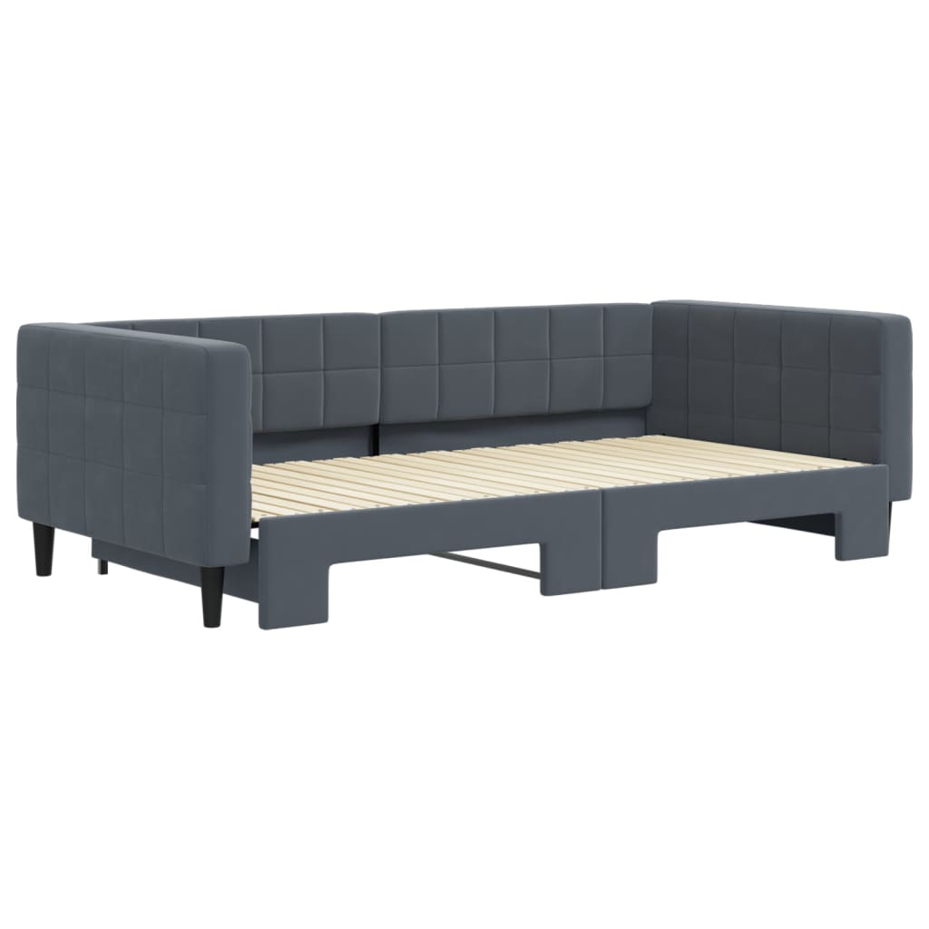 Slaapbank met onderschuifbed 100x200 cm fluweel donkergrijs is nu te koop bij PeponiXL, paradijselijk wonen!