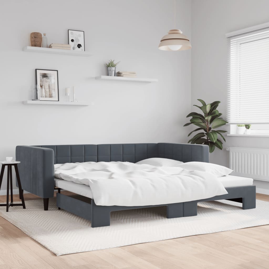 Slaapbank met onderschuifbed 100x200 cm fluweel donkergrijs is nu te koop bij PeponiXL, paradijselijk wonen!