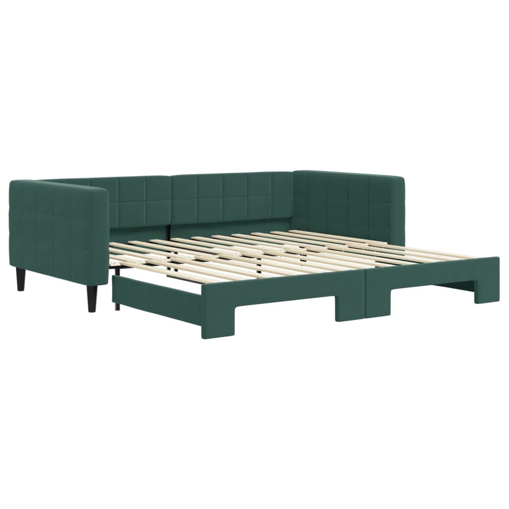 Slaapbank met onderschuifbed 100x200 cm fluweel donkergroen is nu te koop bij PeponiXL, paradijselijk wonen!