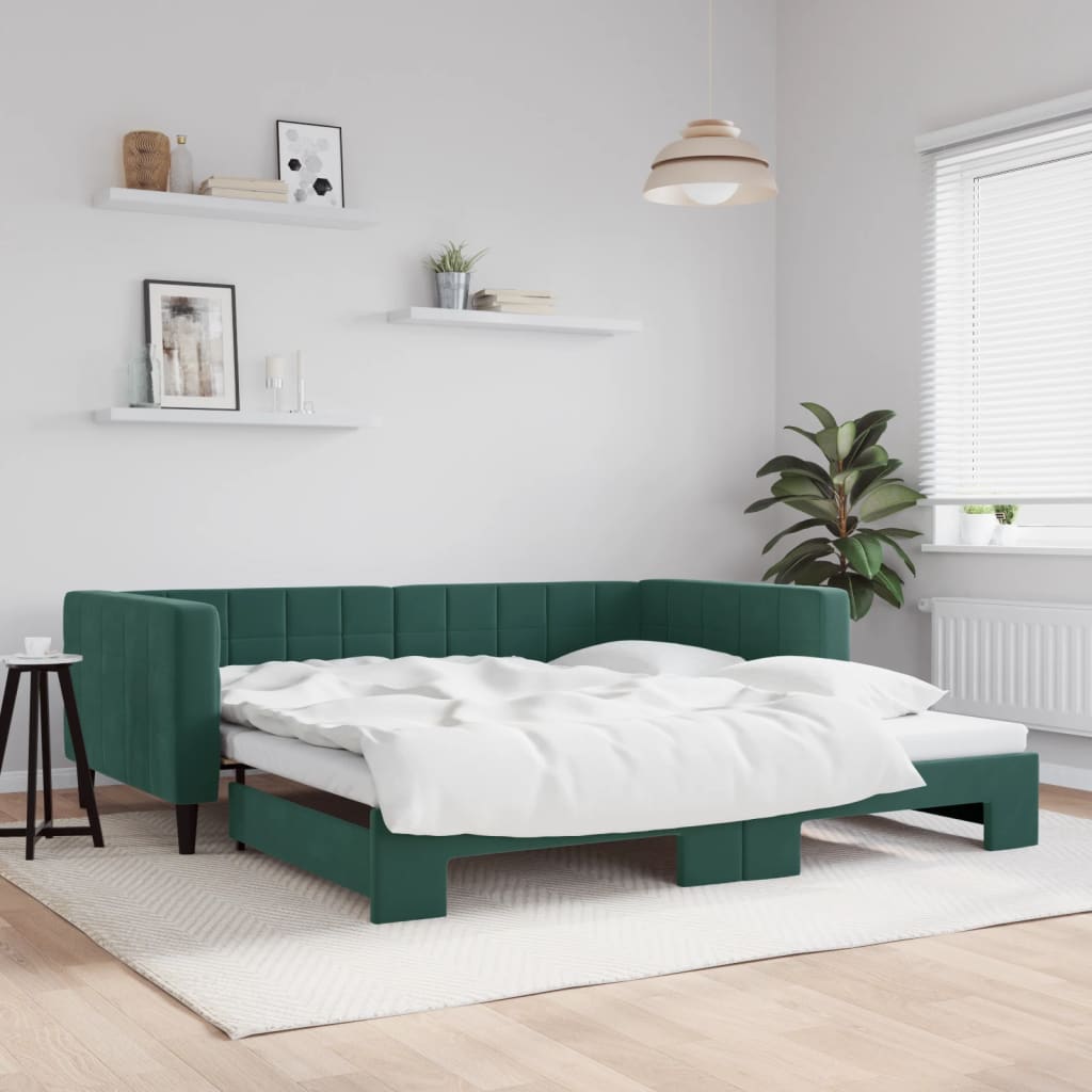 Slaapbank met onderschuifbed 100x200 cm fluweel donkergroen is nu te koop bij PeponiXL, paradijselijk wonen!