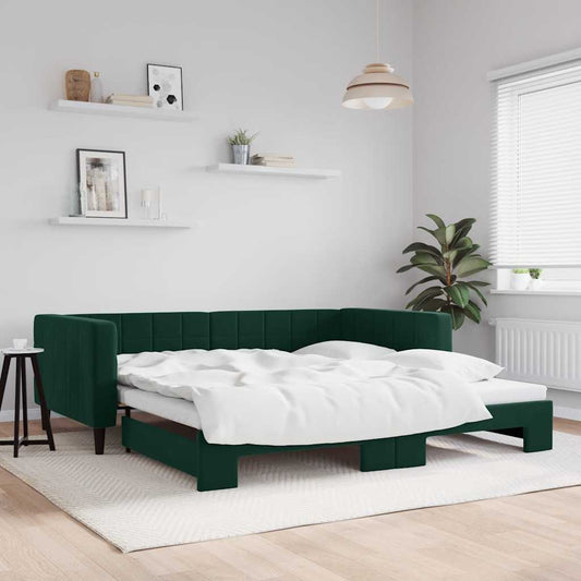 Slaapbank met onderschuifbed 100x200 cm fluweel donkergroen is nu te koop bij PeponiXL, paradijselijk wonen!
