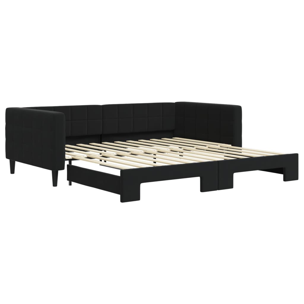 Slaapbank met onderschuifbed 100x200 cm fluweel zwart is nu te koop bij PeponiXL, paradijselijk wonen!