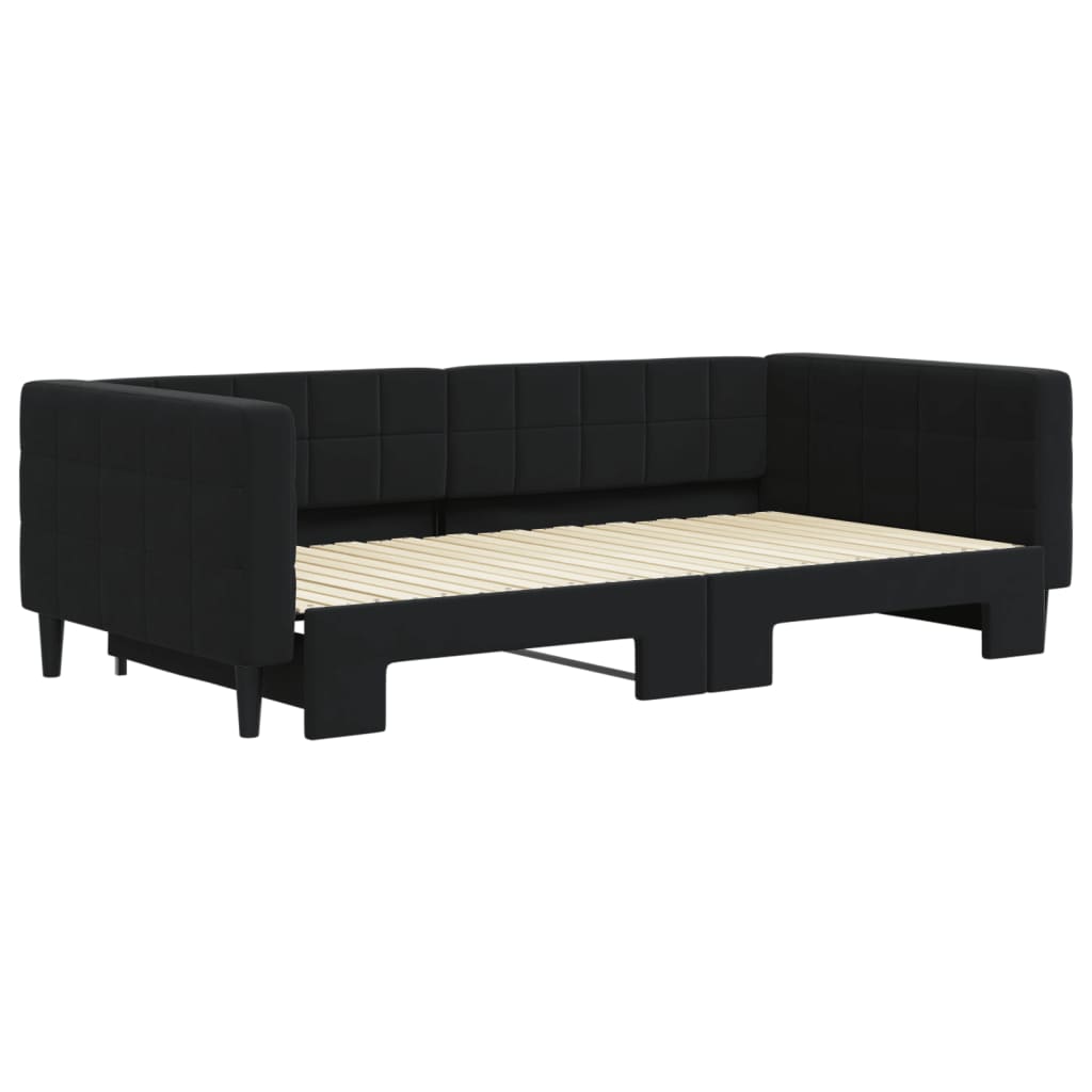 Slaapbank met onderschuifbed 100x200 cm fluweel zwart is nu te koop bij PeponiXL, paradijselijk wonen!