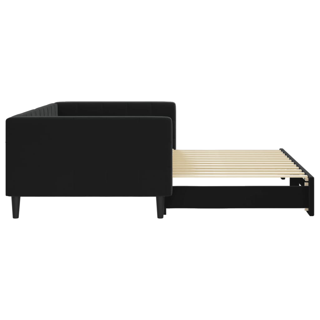 Slaapbank met onderschuifbed 100x200 cm fluweel zwart is nu te koop bij PeponiXL, paradijselijk wonen!