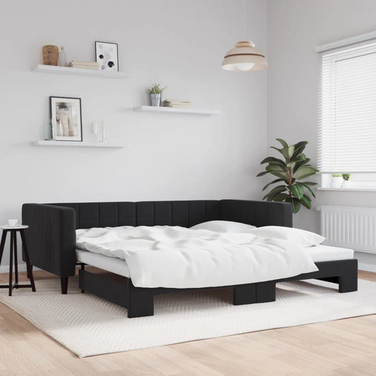 Slaapbank met onderschuifbed 100x200 cm fluweel zwart is nu te koop bij PeponiXL, paradijselijk wonen!