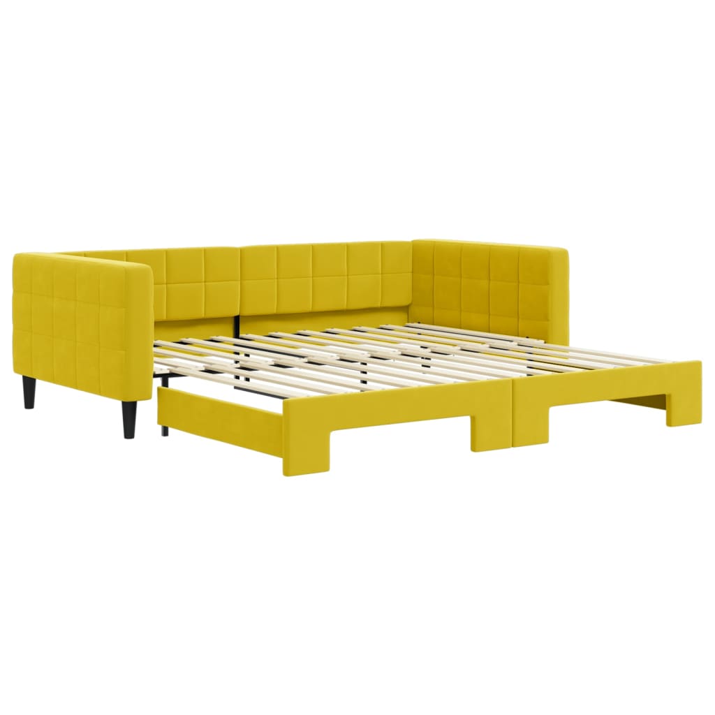 Slaapbank met onderschuifbed 100x200 cm fluweel geel is nu te koop bij PeponiXL, paradijselijk wonen!