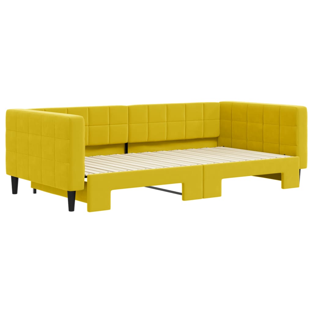 Slaapbank met onderschuifbed 100x200 cm fluweel geel is nu te koop bij PeponiXL, paradijselijk wonen!