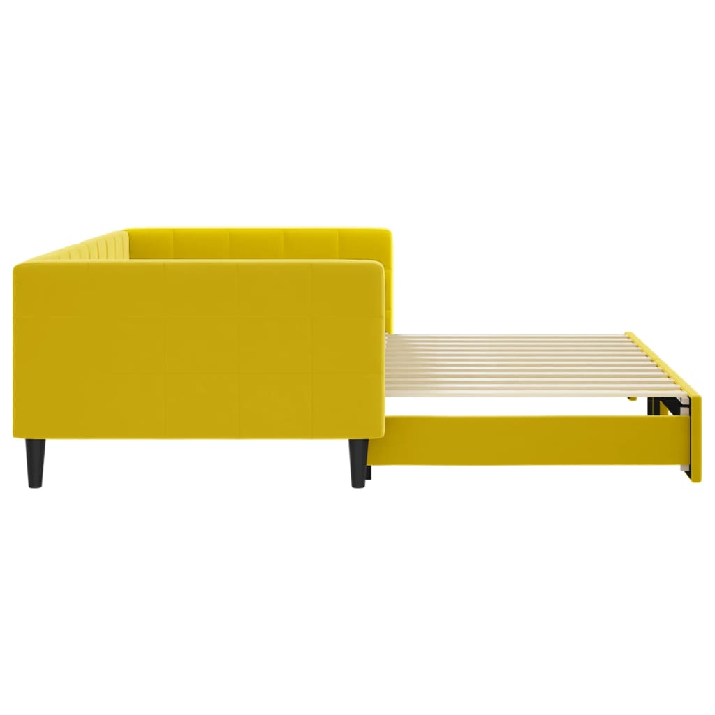 Slaapbank met onderschuifbed 100x200 cm fluweel geel is nu te koop bij PeponiXL, paradijselijk wonen!