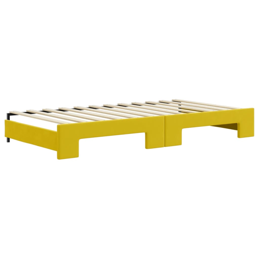 Slaapbank met onderschuifbed 100x200 cm fluweel geel is nu te koop bij PeponiXL, paradijselijk wonen!