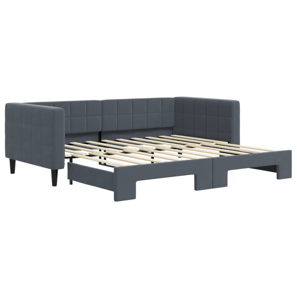 Slaapbank met onderschuifbed 90x190 cm fluweel donkergrijs is nu te koop bij PeponiXL, paradijselijk wonen!