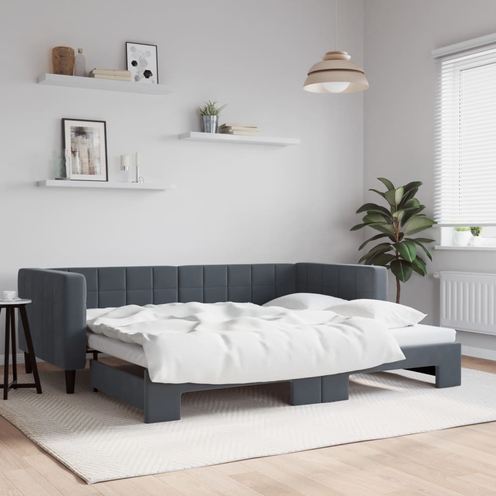 Slaapbank met onderschuifbed 90x190 cm fluweel donkergrijs is nu te koop bij PeponiXL, paradijselijk wonen!
