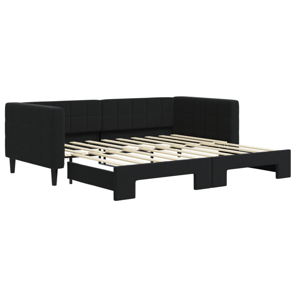 Slaapbank met onderschuifbed 90x190 cm fluweel zwart is nu te koop bij PeponiXL, paradijselijk wonen!