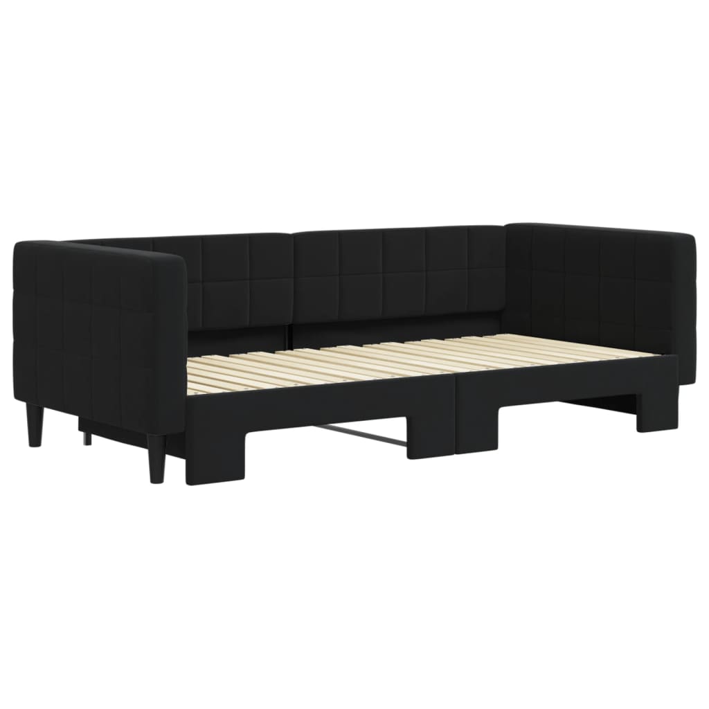 Slaapbank met onderschuifbed 90x190 cm fluweel zwart is nu te koop bij PeponiXL, paradijselijk wonen!