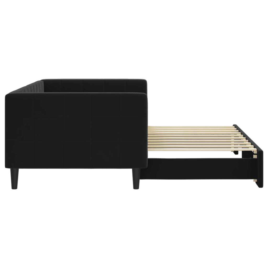 Slaapbank met onderschuifbed 90x190 cm fluweel zwart is nu te koop bij PeponiXL, paradijselijk wonen!
