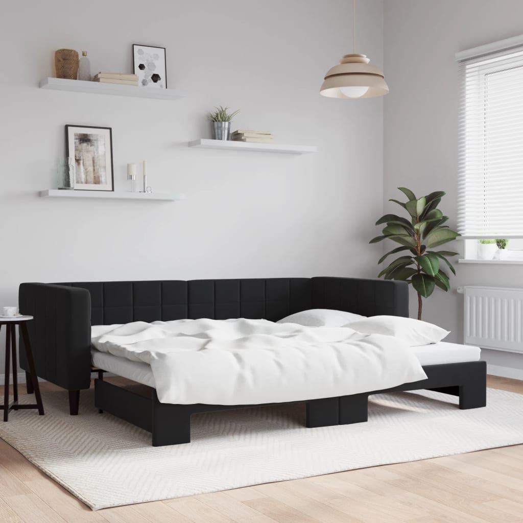 Slaapbank met onderschuifbed 90x190 cm fluweel zwart is nu te koop bij PeponiXL, paradijselijk wonen!