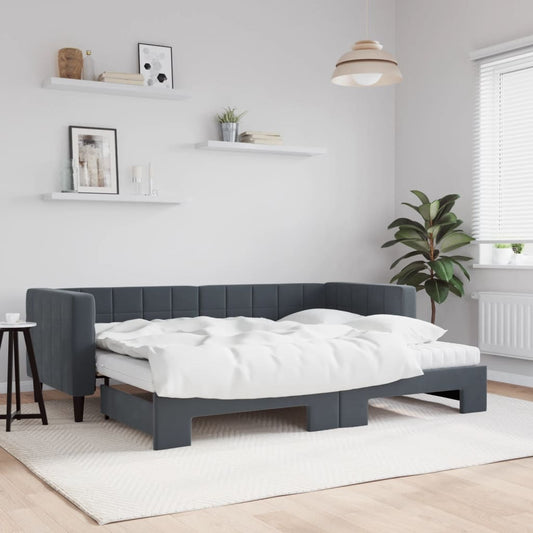 Slaapbank onderschuifbed matrassen 80x200cm fluweel donkergrijs is nu te koop bij PeponiXL, paradijselijk wonen!