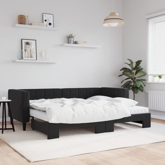 Slaapbank onderschuifbed en matrassen 80x200 cm fluweel zwart is nu te koop bij PeponiXL, paradijselijk wonen!
