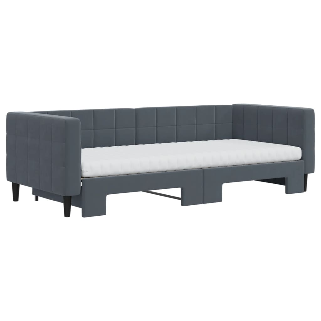 Slaapbank onderschuifbed matrassen 90x200cm fluweel donkergrijs is nu te koop bij PeponiXL, paradijselijk wonen!