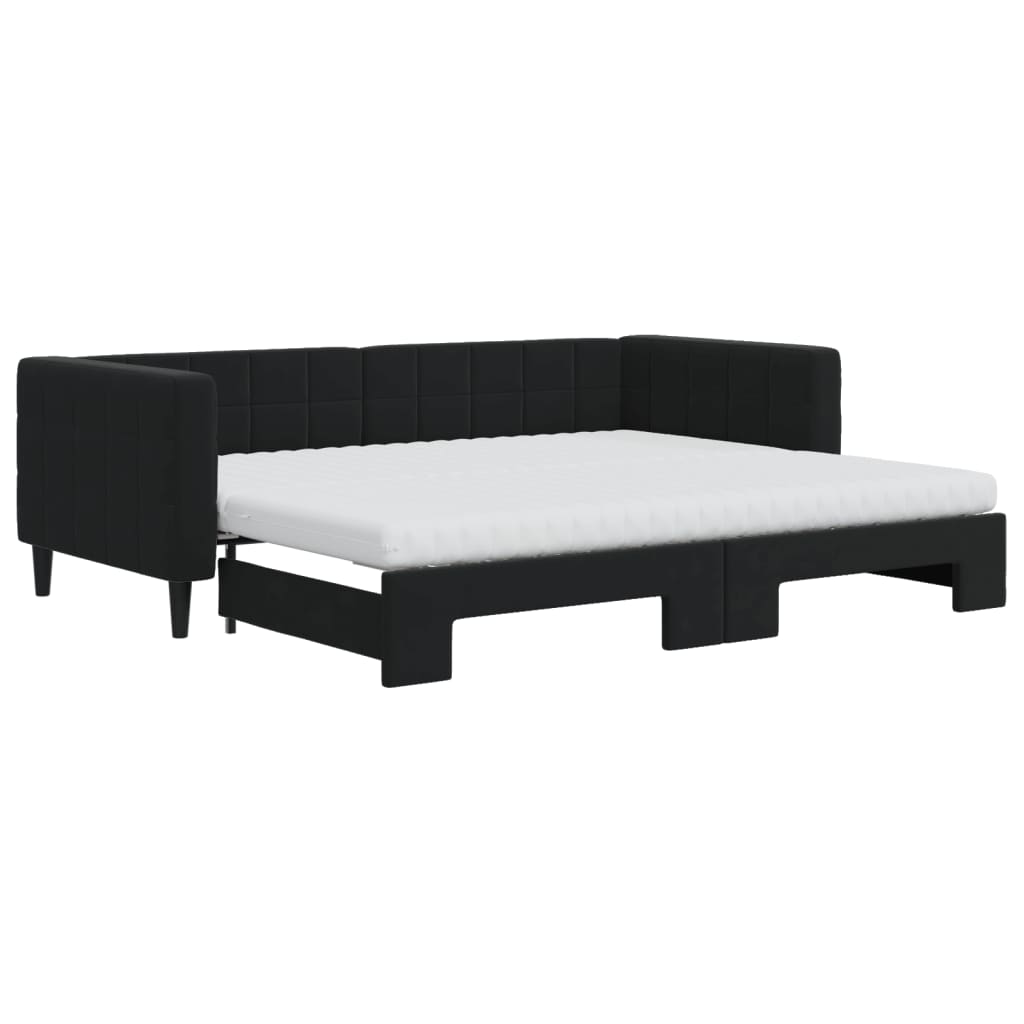 Slaapbank onderschuifbed en matrassen 90x200 cm fluweel zwart is nu te koop bij PeponiXL, paradijselijk wonen!