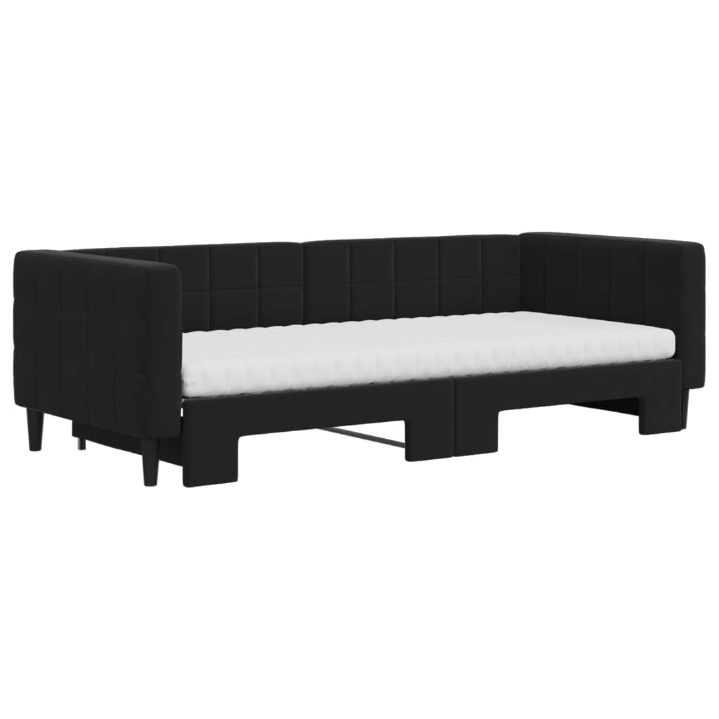 Slaapbank onderschuifbed en matrassen 90x200 cm fluweel zwart is nu te koop bij PeponiXL, paradijselijk wonen!