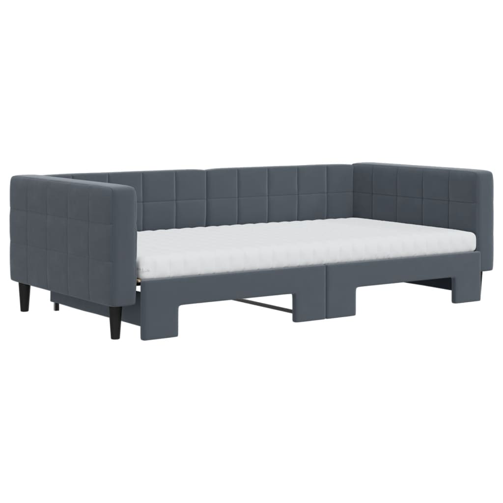 Slaapbank onderschuifbed matrassen 100x200cm fluweeldonkergrijs is nu te koop bij PeponiXL, paradijselijk wonen!