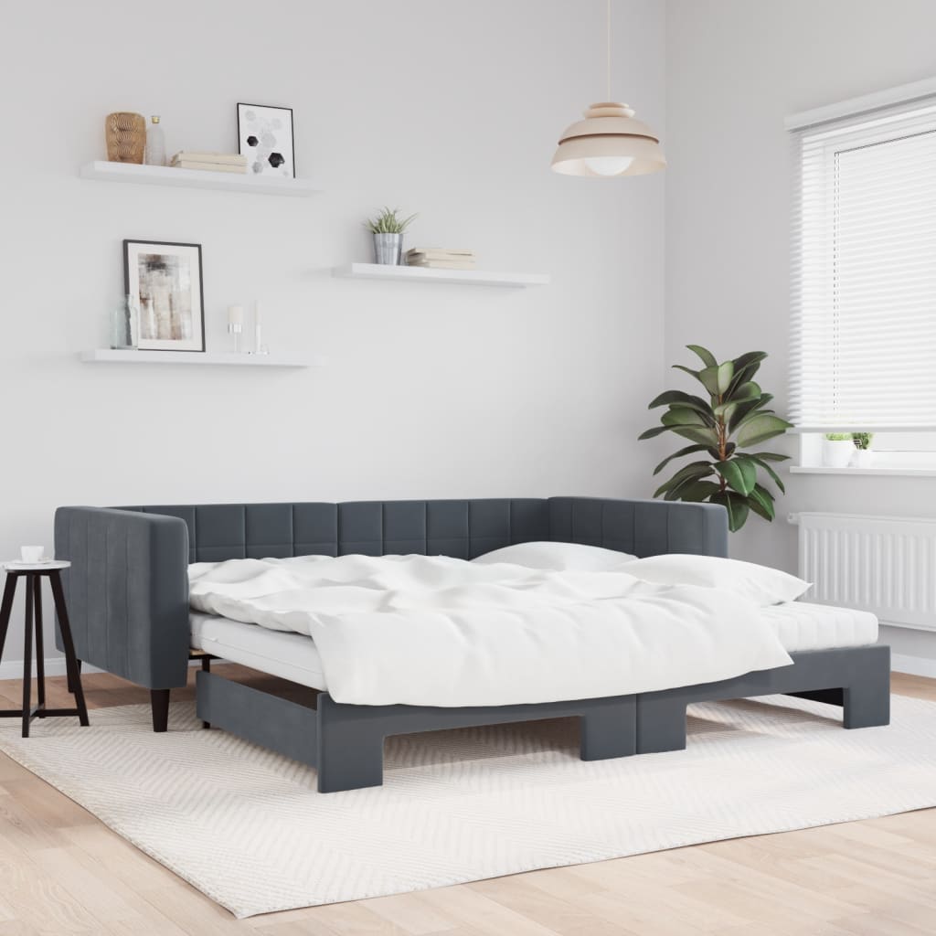 Slaapbank onderschuifbed matrassen 100x200cm fluweeldonkergrijs is nu te koop bij PeponiXL, paradijselijk wonen!