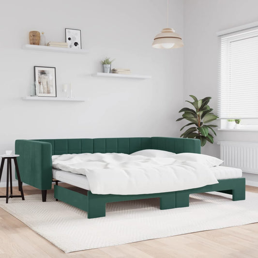 Slaapbank onderschuifbed matrassen 100x200cm fluweeldonkergroen is nu te koop bij PeponiXL, paradijselijk wonen!