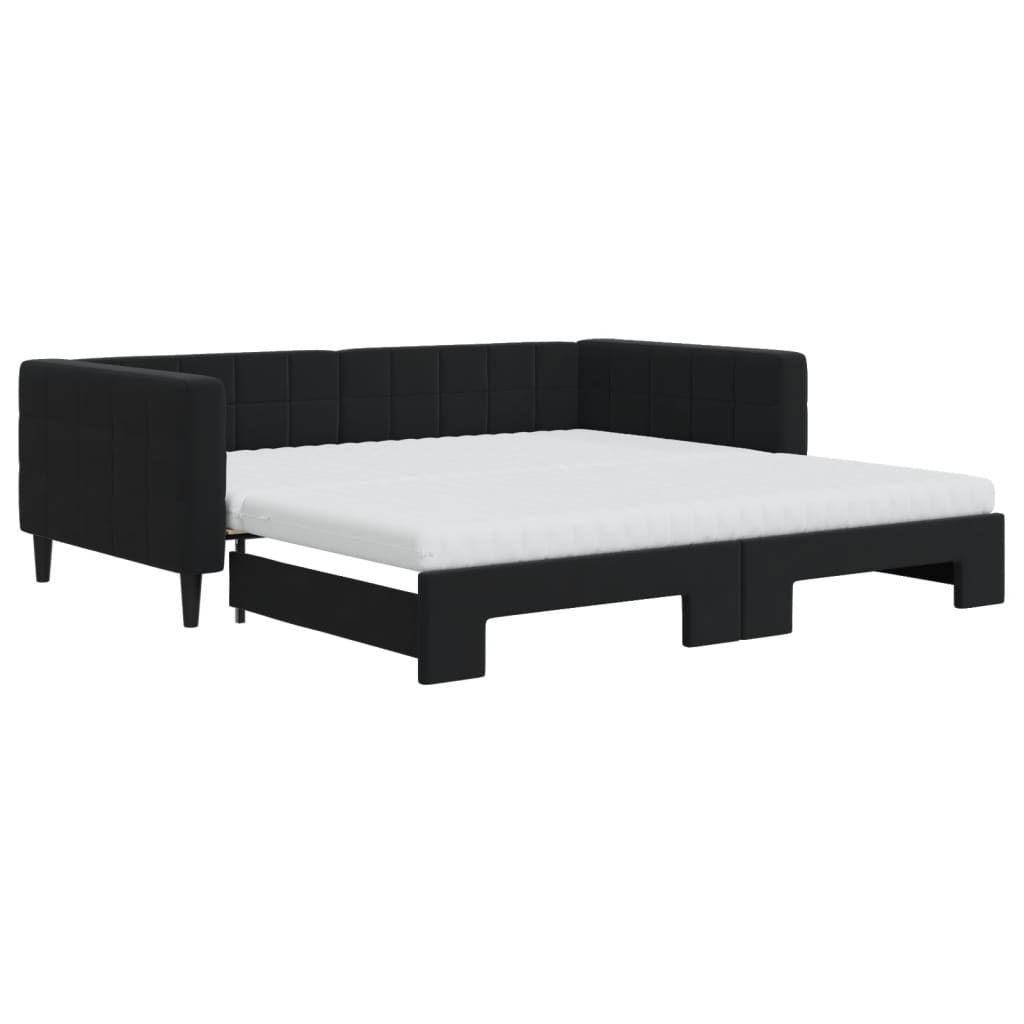 Slaapbank onderschuifbed en matrassen 100x200 cm fluweel zwart is nu te koop bij PeponiXL, paradijselijk wonen!